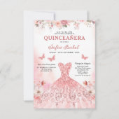 フローラ赤面ピンクバイリンガルスペインのキンセアニェラ 招待状 (裏面)