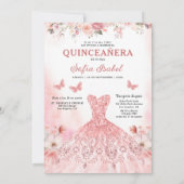 フローラ赤面ピンクバイリンガルスペインのキンセアニェラ 招待状 (裏面)