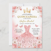 フローラ赤面ピンクバイリンガルスペインのキンセアニェラ 招待状 (正面)