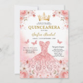 フローラ赤面ピンクバイリンガルスペインのキンセアニェラ 招待状 (裏面)