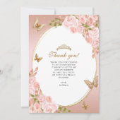 フローラ赤面ピンクバタフライ金ゴールドキンセニェラ写真 サンキューカード (正面)