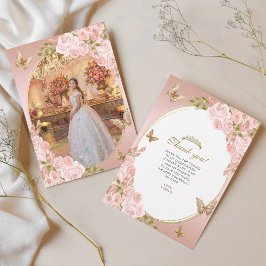 フローラ赤面ピンクバタフライ金ゴールドキンセニェラ写真 サンキューカード