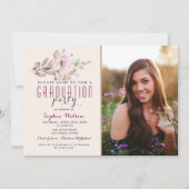 フローラ赤面ピンクフォト卒業招待状 招待状 (正面)