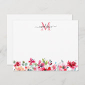 フローラ赤面ピンクブルゴーニュレッドローズピーオンモノグラム ノートカード (正面/裏面)