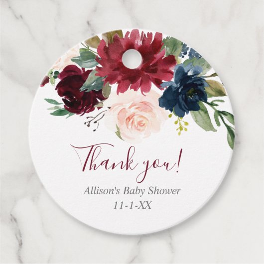 フローラ赤面ピンクブルゴーニュ海軍ブルー フェイバータグ (正面)