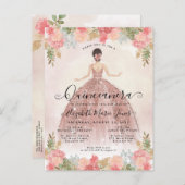 フローラ赤面ピンクプリンセス誕生日キンセアニェラ インビテーションポストカード (正面/裏面)