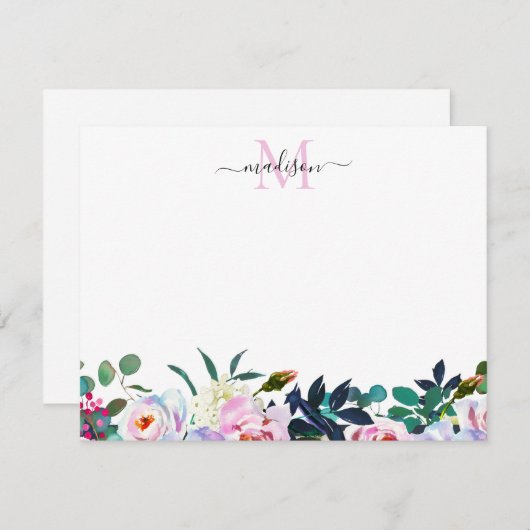 フローラ赤面ピンクホワイト牡丹植物単図 ノートカード (正面/裏面)