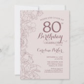 フローラ赤面ピンクマウヴ写真80thバースデーパーティー 招待状 (正面)