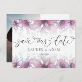 フローラ赤面ピンクマグノリア日付の結婚保存 案内ポストカード (正面/裏面)