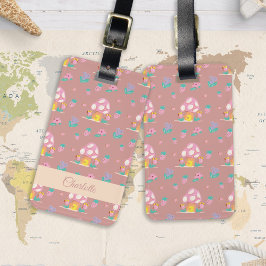 フローラ赤面ピンクマッシュルームパターン名 ラゲッジタグ