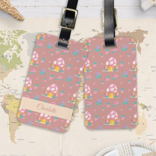 フローラ赤面ピンクマッシュルームパターン名 ラゲッジタグ