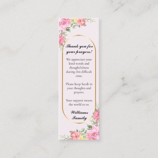 フローラ赤面ピンクメモリアル祈りの言葉カード コーリングカード (正面)