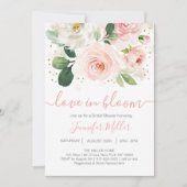 フローラ赤面ピンクラブイン開花ブライダルシャワー 招待状 (正面)