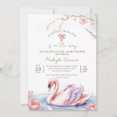 フローラ赤面ピンクリボンスワン金ゴールドベビーシャワー 招待状 (正面)