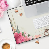 フローラ赤面ピンクローズ金ゴールドフレームデスクマット デスクマット