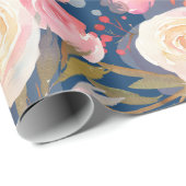 フローラ赤面ピンク水色バラオンブルー ラッピングペーパー (ロールコーナー)