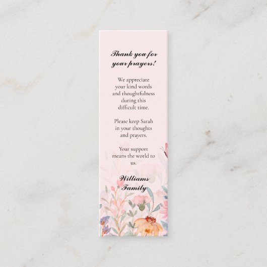 フローラ赤面ピンク記念祈りの言葉カードブックマーク コーリングカード (正面)