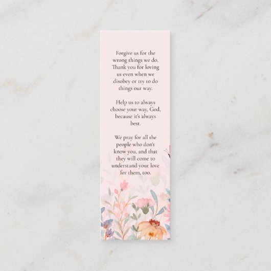 フローラ赤面ピンク記念祈りの言葉カードブックマーク コーリングカード (裏面)