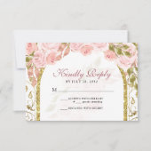 フローラ赤面ピンク金ゴールドアーチキンセアニラ 出欠カード (正面)