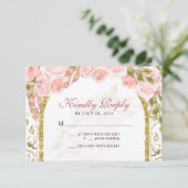 フローラ赤面ピンク金ゴールドアーチキンセアニラ 出欠カード (スタンド正面)