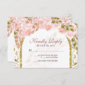 フローラ赤面ピンク金ゴールドアーチキンセアニラ 出欠カード (正面/裏面)