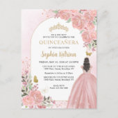 フローラ赤面ピンク金ゴールドガウン誕生日キンセアニェラ インビテーションポストカード (正面)