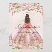 フローラ赤面ピンク金ゴールドグラムプリンセスキンセアニェラ 招待状 (正面/裏面)