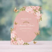 フローラ赤面ピンク金ゴールドティアラバタフライキンセアニラ アクリルサイン (ニュートラル)