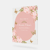 フローラ赤面ピンク金ゴールドティアラバタフライキンセアニラ アクリルサイン (傾斜)