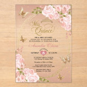 フローラ赤面ピンク金ゴールドティアラバタフライキンセアニラ アクリル招待状 (正面)