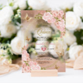 フローラ赤面ピンク金ゴールドティアラバタフライキンセアニラ アクリル招待状