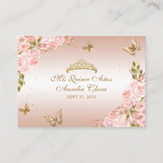 フローラ赤面ピンク金ゴールドティアラバタフライキンセアニラ エンクロージャーカード (裏面)