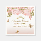 フローラ赤面ピンク金ゴールドティアラバタフライキンセアニラ スタンダードカクテルナプキン (正面)