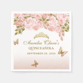 フローラ赤面ピンク金ゴールドティアラバタフライキンセアニラ スタンダードカクテルナプキン