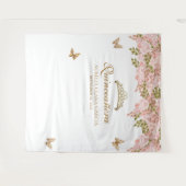 フローラ赤面ピンク金ゴールドティアラバタフライキンセアニラ タペストリー (正面(横))