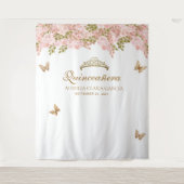 フローラ赤面ピンク金ゴールドティアラバタフライキンセアニラ タペストリー (正面)