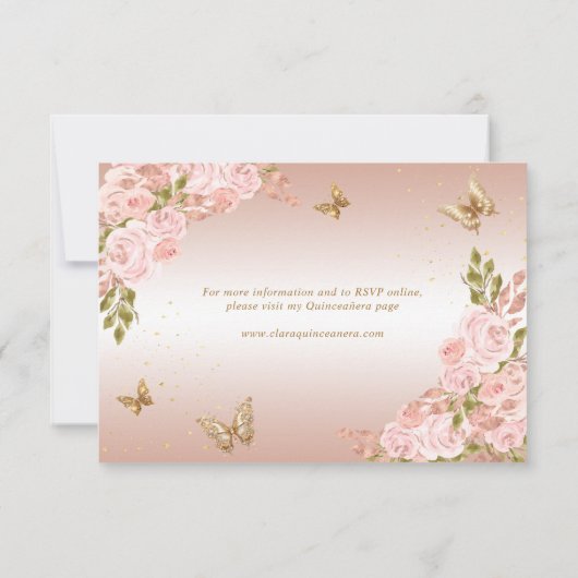 フローラ赤面ピンク金ゴールドティアラバタフライキンセアニラ 出欠カード (裏面)