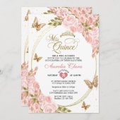 フローラ赤面ピンク金ゴールドティアラバタフライキンセアニラ 招待状 (正面/裏面)