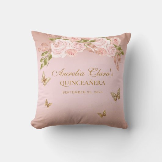 フローラ赤面ピンク金ゴールドティアラバタフライゲストブック クッション (正面)