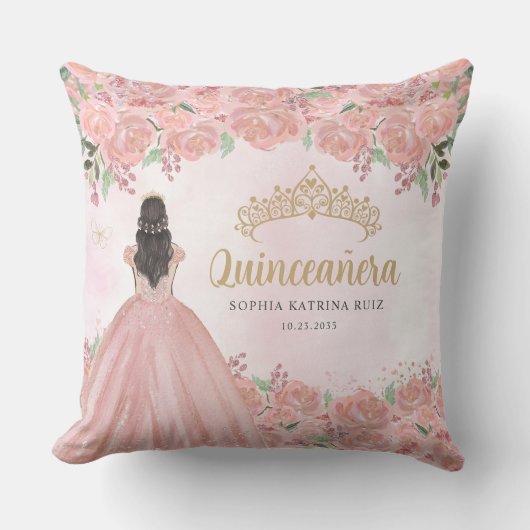 フローラ赤面ピンク金ゴールドプリンセスティアラキンセアニェラ クッション (正面)