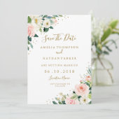 フローラ赤面ピンク金ゴールド結婚式の日付を保存 招待状 (スタンド正面)