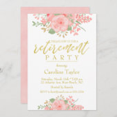 フローラ赤面ピンク金ゴールド退職パーティー 招待状 (正面/裏面)