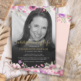 フローラ赤面ピンク黒白フォト葬儀 招待状