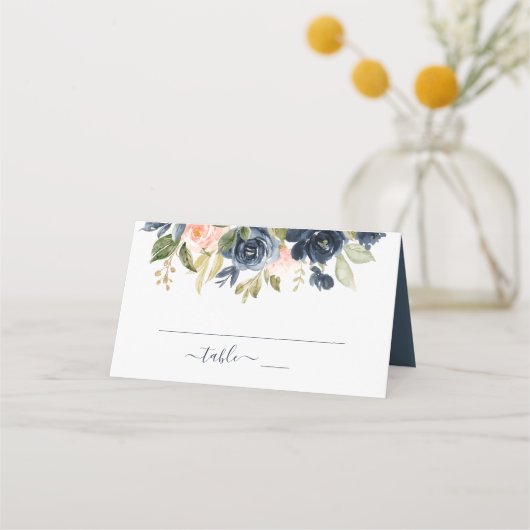 フローラ赤面ピンク&ネイビーフレームエレガントな結婚式 プレイスカード (正面)