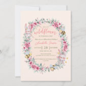 フローラ赤面ピーチキュートバニーガールファースト誕生日 招待状 (正面)