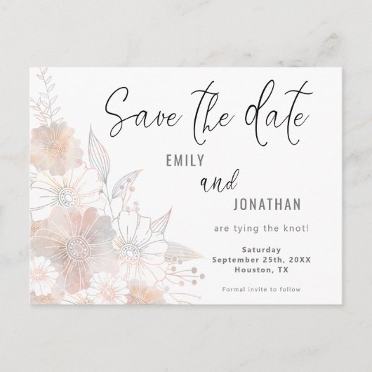 フローラ赤面ピーチグレーウェディングザデイト ポストカード (正面)