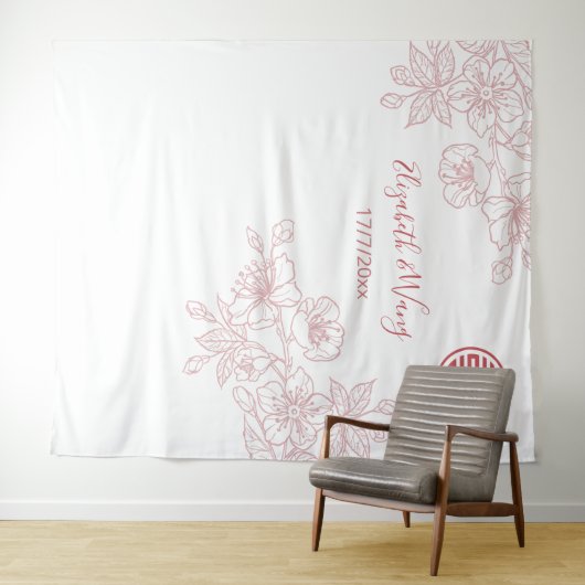 フローラ赤面ピ中国のンク結婚の背景 タペストリー (インサイチュ(横))