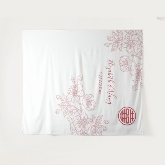 フローラ赤面ピ中国のンク結婚の背景 タペストリー (正面(横))