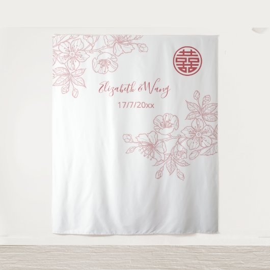 フローラ赤面ピ中国のンク結婚の背景 タペストリー (正面)