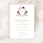 フローラ赤面ブルガンディモノグラムクレスト結婚ズ 招待状